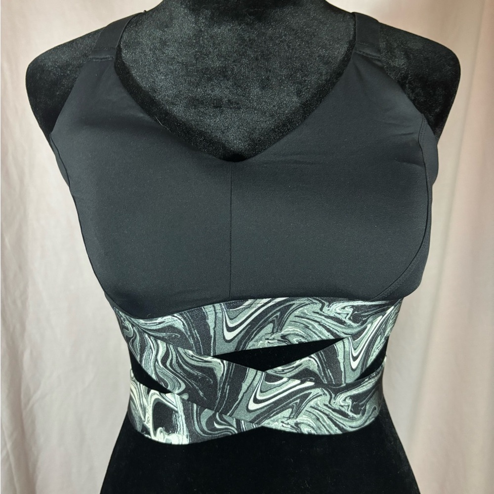 Black and Marble Print Sports Bra